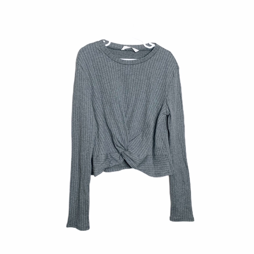 SHEIN Long Sleeve Ribbed Knot Front Top Gray 11/12 - Picture 1 of 4